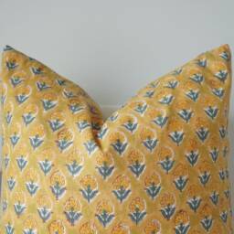 Floral Lumbar Pillow Cover Indian Block Print, Natural Dyed - thumbnail 3