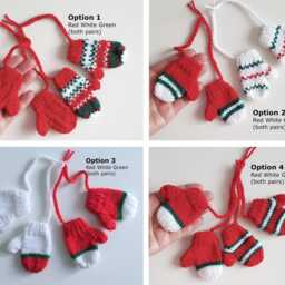 2 Pairs Mini Mittens Handknitted Little Christmas Tree Decorations Ready To Ship - thumbnail 2