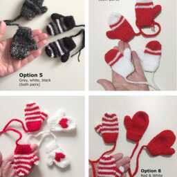 2 Pairs Mini Mittens Handknitted Little Christmas Tree Decorations Ready To Ship - thumbnail 3