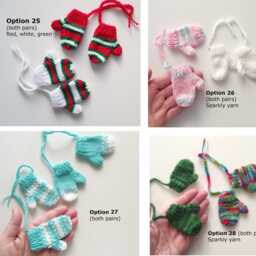 2 Pairs Mini Mittens Handknitted Little Christmas Tree Decorations Ready To Ship - thumbnail 4
