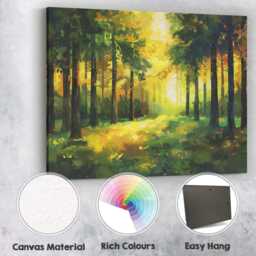 Golden Sunlit Forest Woodland Nature Painting Canvas Wall Art Print Decor Picture Ready To Hang - thumbnail 2