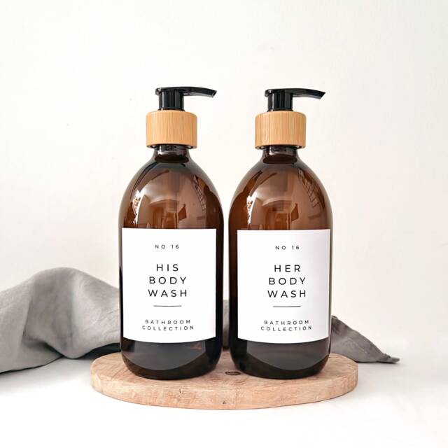 Personalised, Reusable Pump Bottle For Toiletries, Shampoo, Conditioner, Body Wash. Bamboo Soap Dispenser - image 1