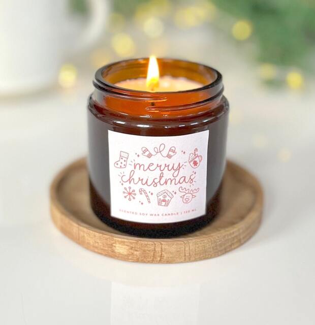 Merry Christmas Apothecary Jar Candle - Orange Clove & Cinnamon Winter Spice Scent - image 1