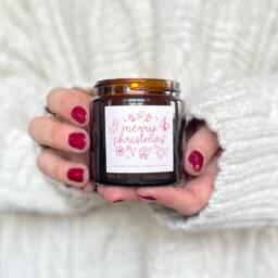 Merry Christmas Apothecary Jar Candle - Orange Clove & Cinnamon Winter Spice Scent - thumbnail 2