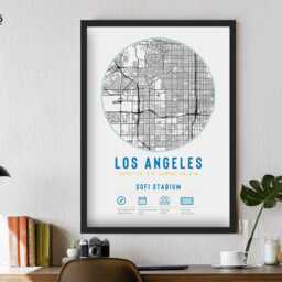 Los Angeles Chargers Stadium Map Print Unique Framed Gift - For Him Dad Brother Granddad Uncle American Football Poster Decor La - thumbnail 2