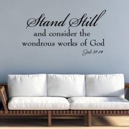 "Vwaq Stand Still & Consider The Wondrous Works Of God Matte Black Vinyl Wall Decal Bible Quotes Religious Faith Stickers - 20""H X 35" - thumbnail 1