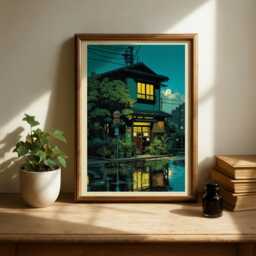 Tokyo Tea House Art Print, Japanese City Street Illustration, Anime Style Cafe Scene, Retro Wall Poster, Prints - thumbnail 1