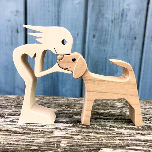 A Woman & A Dog, Version 8 Original Wood Sculpture, 2.5D, Interior Decoration