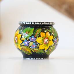 Hand-Painted Wooden Sunflower Tea Light Holder, Ukrainian Petrykivka Art - thumbnail 3
