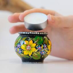 Hand-Painted Wooden Sunflower Tea Light Holder, Ukrainian Petrykivka Art - thumbnail 2