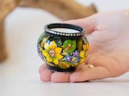 Hand-Painted Wooden Sunflower Tea Light Holder, Ukrainian Petrykivka Art