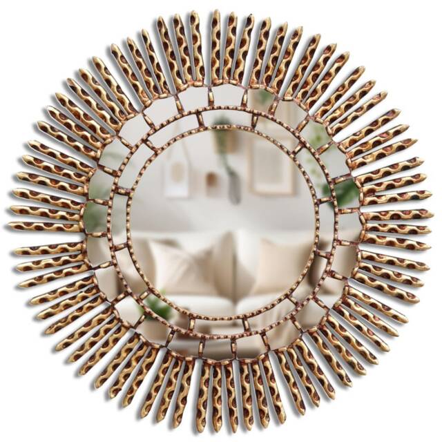 Peruvian Sun Mirror 60 cm Handmade Wall Decor - Carved Wood Round Statement For Living Room Bathroom Entryway - image 1