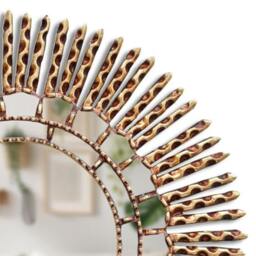 Peruvian Sun Mirror 60 cm Handmade Wall Decor - Carved Wood Round Statement For Living Room Bathroom Entryway - thumbnail 2