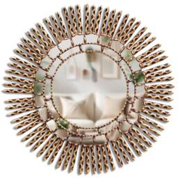 Peruvian Sun Mirror 60 cm Handmade Wall Decor - Carved Wood Round Statement For Living Room Bathroom Entryway - thumbnail 1