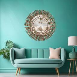 Peruvian Sun Mirror 60 cm Handmade Wall Decor - Carved Wood Round Statement For Living Room Bathroom Entryway - thumbnail 3