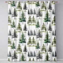 Pine Tree Forest Evergreen Woodland Nature On Neutral Beige Seamless Pattern Readymade Eyelet Ring Top Thermal 100% Blackout Curtains - thumbnail 2