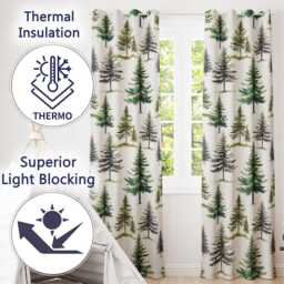 Pine Tree Forest Evergreen Woodland Nature On Neutral Beige Seamless Pattern Readymade Eyelet Ring Top Thermal 100% Blackout Curtains - thumbnail 3