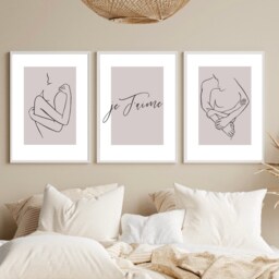 Set Of 3 Bedroom Prints, Je T'aime Print, Wall Home Decor, Minimalist, Quotes, Blush Prints - thumbnail 1