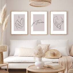Set Of 3 Bedroom Prints, Je T'aime Print, Wall Home Decor, Minimalist, Quotes, Blush Prints - thumbnail 3
