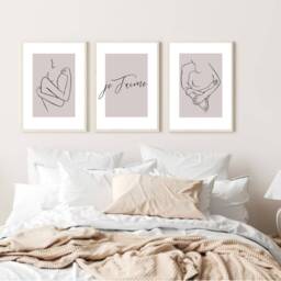 Set Of 3 Bedroom Prints, Je T'aime Print, Wall Home Decor, Minimalist, Quotes, Blush Prints - thumbnail 2