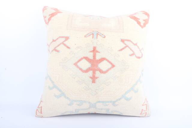Handwoven Turkish Kilim Pillow Cover Vintage Wool Throw - 24x24 - image 1