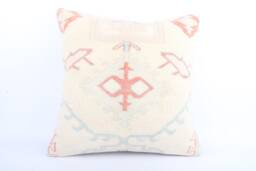 Handwoven Turkish Kilim Pillow Cover Vintage Wool Throw - 24x24 - thumbnail 1