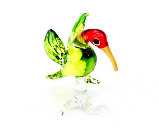 Miniature Glass Parrot Bird Little Animal Green Red Figurine Small Statue Hand Blown Tiny Decoration Collectible Decor Craft Painted Figure - image 1
