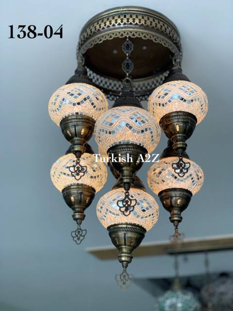 7-Globe Turkish Mosaic Chandelier - Flush Mount Sultan Lamp - image 1