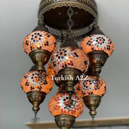 7-Globe Turkish Mosaic Chandelier - Flush Mount Sultan Lamp - thumbnail 3