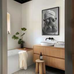 Hippo Bathroom Poster Monochromatic Animal Art Print - thumbnail 2