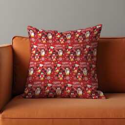 Red Christmas Cushion Cover With Penguin&gift Print, Happy Holidays Throw Pillowcase, Festive Winter Decorative Case For Sofa Decor