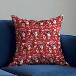 Red Christmas Cushion Cover With Penguin&gift Print, Happy Holidays Throw Pillowcase, Festive Winter Decorative Case For Sofa Decor - thumbnail 2