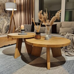 Sk5 Round Oak Coffee Tables - Solid Wood Nesting Set Or Single Handmade Minimal Design For Living Room - thumbnail 2
