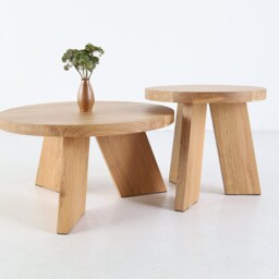 Sk5 Round Oak Coffee Tables - Solid Wood Nesting Set Or Single Handmade Minimal Design For Living Room - thumbnail 3
