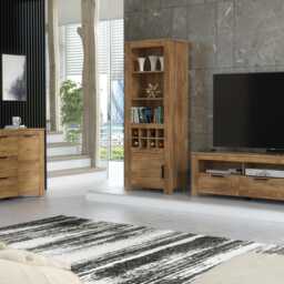Furneo Tv Stand Oak Dark Effect Display Cabinet Sideboard Set Led Light Prestigio 2/4/6 - thumbnail 2