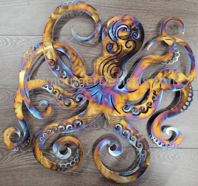 Octopus - Stainless Steel Metal Wall Art Ocean Sculpture Bathroom Decor Powder Room Humdinger Designs - image 1