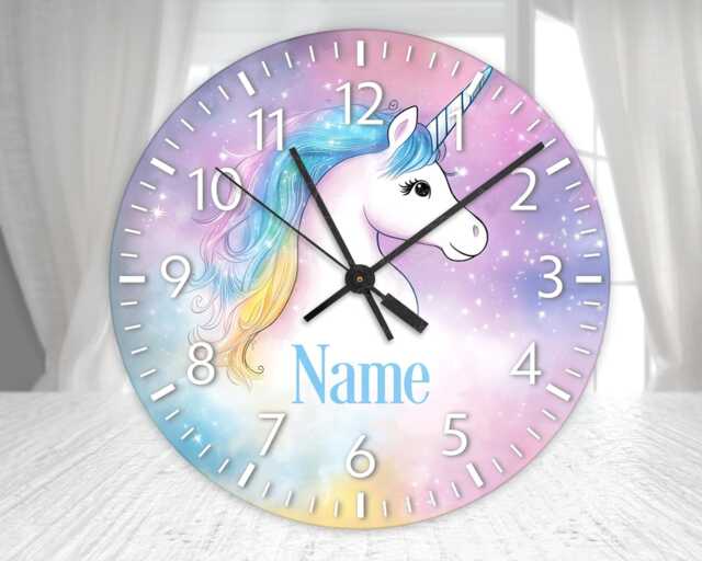 Personalised Unicorn Glass Clock, Girls Bedroom Decor, Gift - image 1
