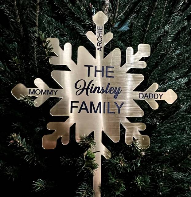 Gold Personalized Christmas Snowflake Tree Topper Custom Family Name - image 1