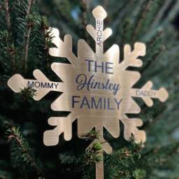 Gold Personalized Christmas Snowflake Tree Topper Custom Family Name - thumbnail 3