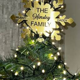 Gold Personalized Christmas Snowflake Tree Topper Custom Family Name - thumbnail 2