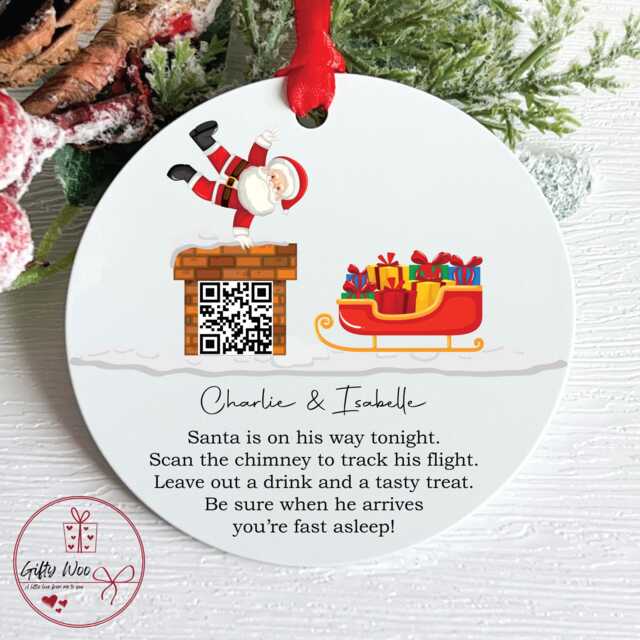 Personalised Santa Tracker Tree Decoration Bauble - Christmas Eve Box Filler Father Qr Code - image 1