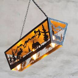 Rustic Moose & Bear Cabin Light Fixture Three-Light Pendant - thumbnail 2