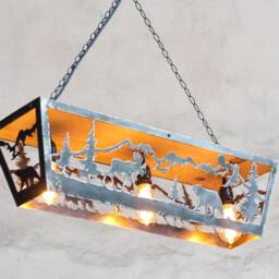 Rustic Moose & Bear Cabin Light Fixture Three-Light Pendant - thumbnail 3