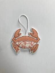 Crab Christmas Decoration, Ornament, Christmas Tree, Hanging Orange & White Stripe Fabric, Embroidery Art, Embroidery, Cornwall