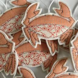 Crab Christmas Decoration, Ornament, Christmas Tree, Hanging Orange & White Stripe Fabric, Embroidery Art, Embroidery, Cornwall - thumbnail 3