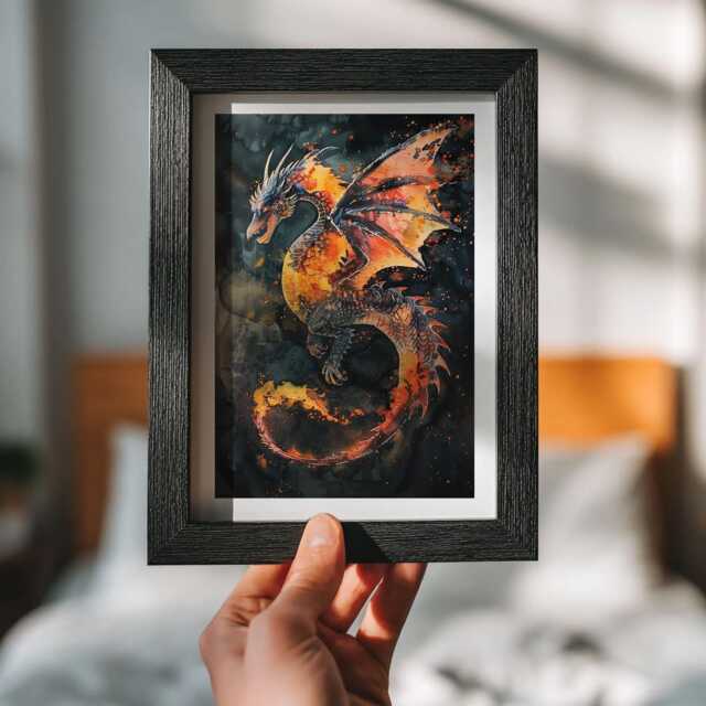 Wyvern Dragon Wall Art Fiery Fantasy Print - image 1