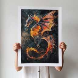 Wyvern Dragon Wall Art Fiery Fantasy Print - thumbnail 3