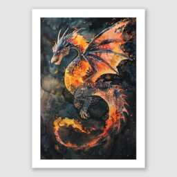 Wyvern Dragon Wall Art Fiery Fantasy Print - thumbnail 2