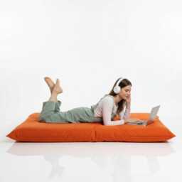 Bean Bag Orange Floor Cushion Water Resistant Polyester Pillow - thumbnail 1