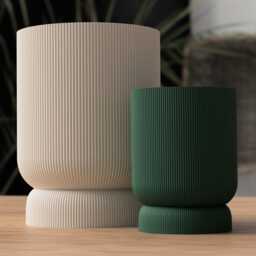 Modern Ribbed Planter With Drip Tray Indoor Plant Pot Contemporary Home Decor Minimalist - thumbnail 3